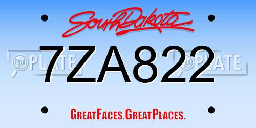 7ZA822 South Dakota License Plate