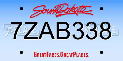 7ZAB338 South Dakota License Plate