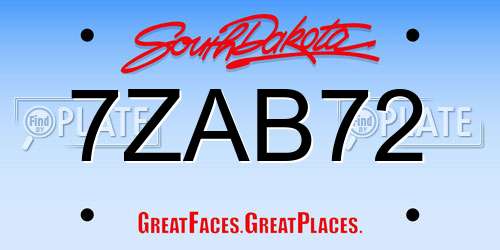 7ZAB72 South Dakota License Plate