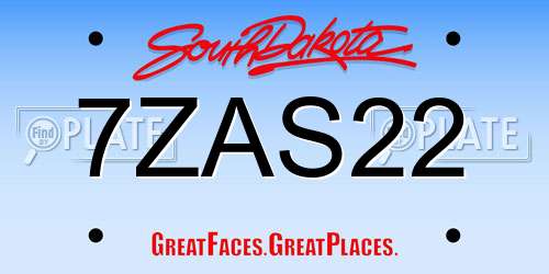 7ZAS22 South Dakota License Plate