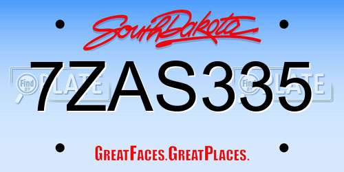 7ZAS335 South Dakota License Plate