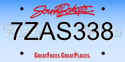 7ZAS338 South Dakota License Plate