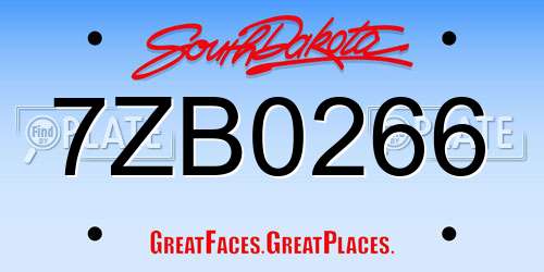 7ZB0266 South Dakota License Plate