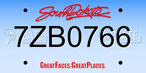 7ZB0766 South Dakota License Plate