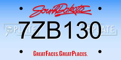 7ZB130 South Dakota License Plate