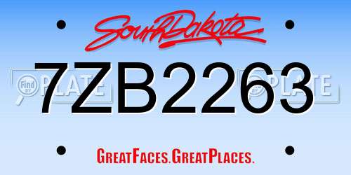 7ZB2263 South Dakota License Plate