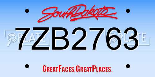 7ZB2763 South Dakota License Plate