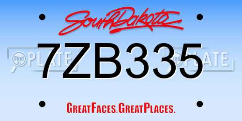 7ZB335 South Dakota License Plate