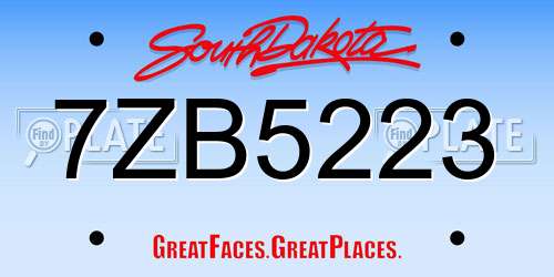 7ZB5223 South Dakota License Plate