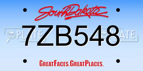 7ZB548 South Dakota License Plate