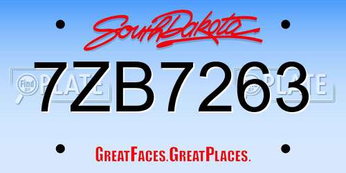 7ZB7263 South Dakota License Plate