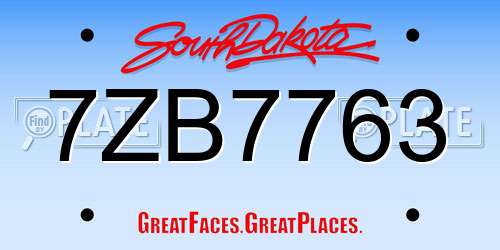 7ZB7763 South Dakota License Plate