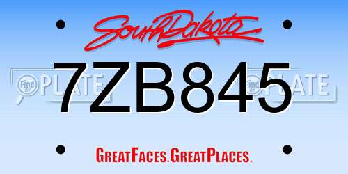 7ZB845 South Dakota License Plate
