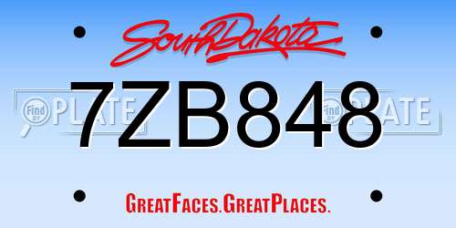 7ZB848 South Dakota License Plate