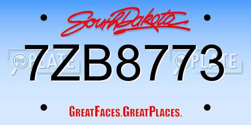 7ZB8773 South Dakota License Plate