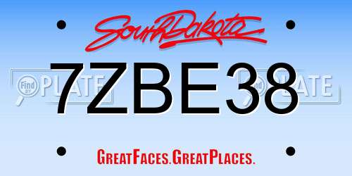 7ZBE38 South Dakota License Plate