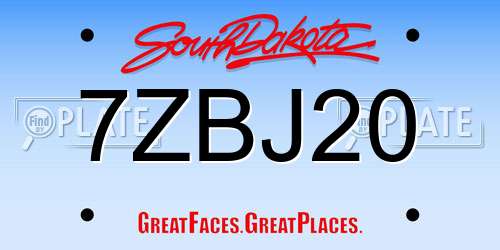 7ZBJ20 South Dakota License Plate