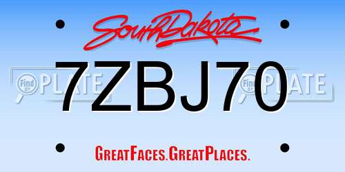 7ZBJ70 South Dakota License Plate