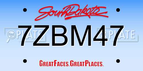 7ZBM47 South Dakota License Plate