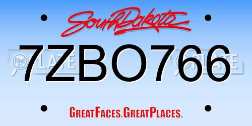 7ZBO766 South Dakota License Plate