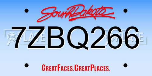 7ZBQ266 South Dakota License Plate