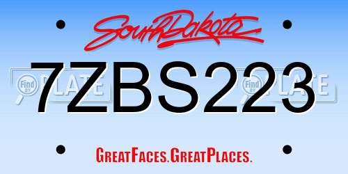 7ZBS223 South Dakota License Plate