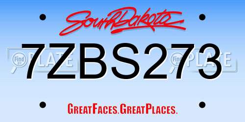 7ZBS273 South Dakota License Plate
