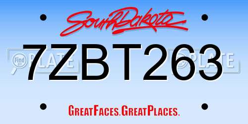 7ZBT263 South Dakota License Plate