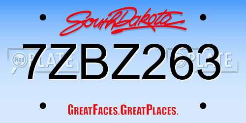 7ZBZ263 South Dakota License Plate