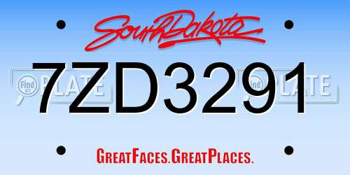 7ZD3291 South Dakota License Plate