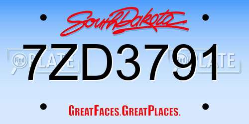 7ZD3791 South Dakota License Plate