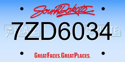 7ZD6034 South Dakota License Plate