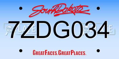7ZDG034 South Dakota License Plate