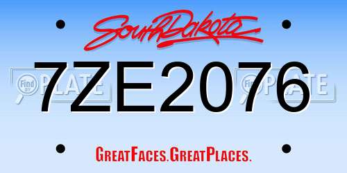 7ZE2076 South Dakota License Plate
