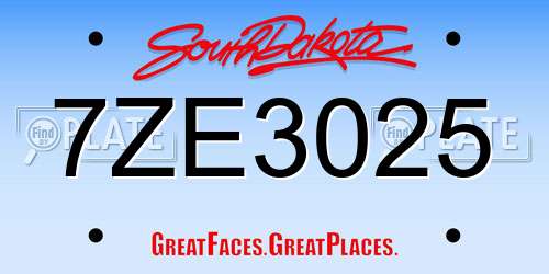 7ZE3025 South Dakota License Plate