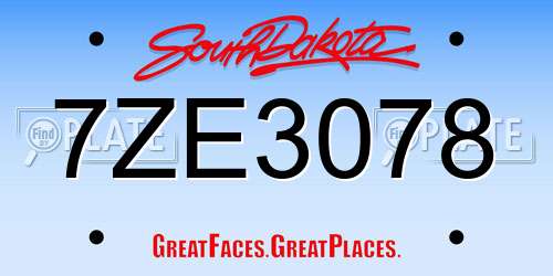 7ZE3078 South Dakota License Plate