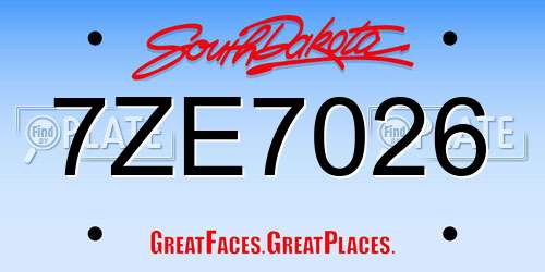 7ZE7026 South Dakota License Plate