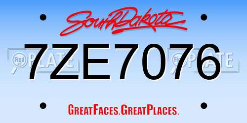 7ZE7076 South Dakota License Plate