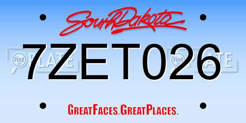 7ZET026 South Dakota License Plate