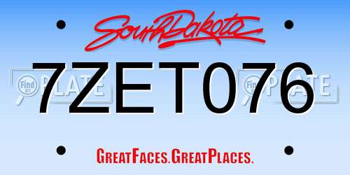 7ZET076 South Dakota License Plate