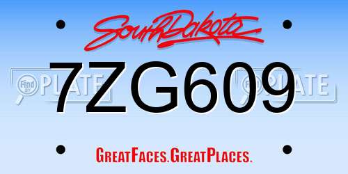 7ZG609 South Dakota License Plate
