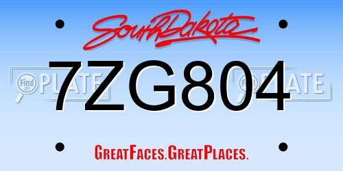 7ZG804 South Dakota License Plate