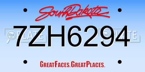 7ZH6294 South Dakota License Plate