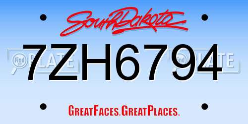 7ZH6794 South Dakota License Plate