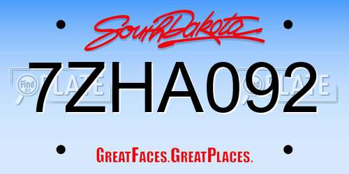 7ZHA092 South Dakota License Plate