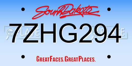 7ZHG294 South Dakota License Plate
