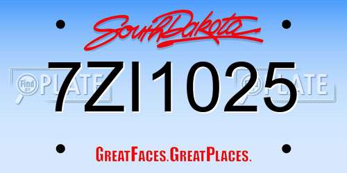 7ZI1025 South Dakota License Plate