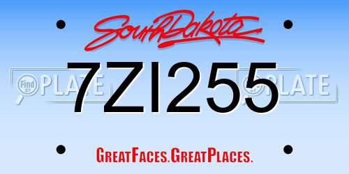 7ZI255 South Dakota License Plate