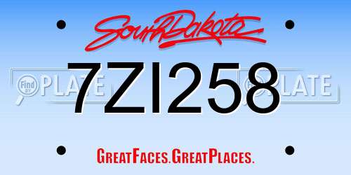7ZI258 South Dakota License Plate