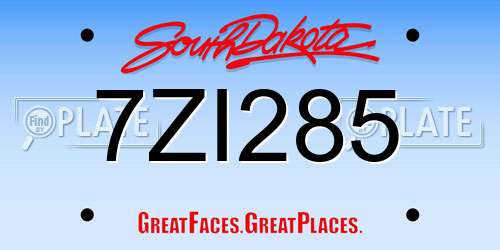 7ZI285 South Dakota License Plate